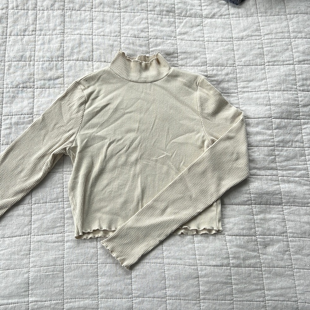 Aerie cropped mock neck long sleeve blouse